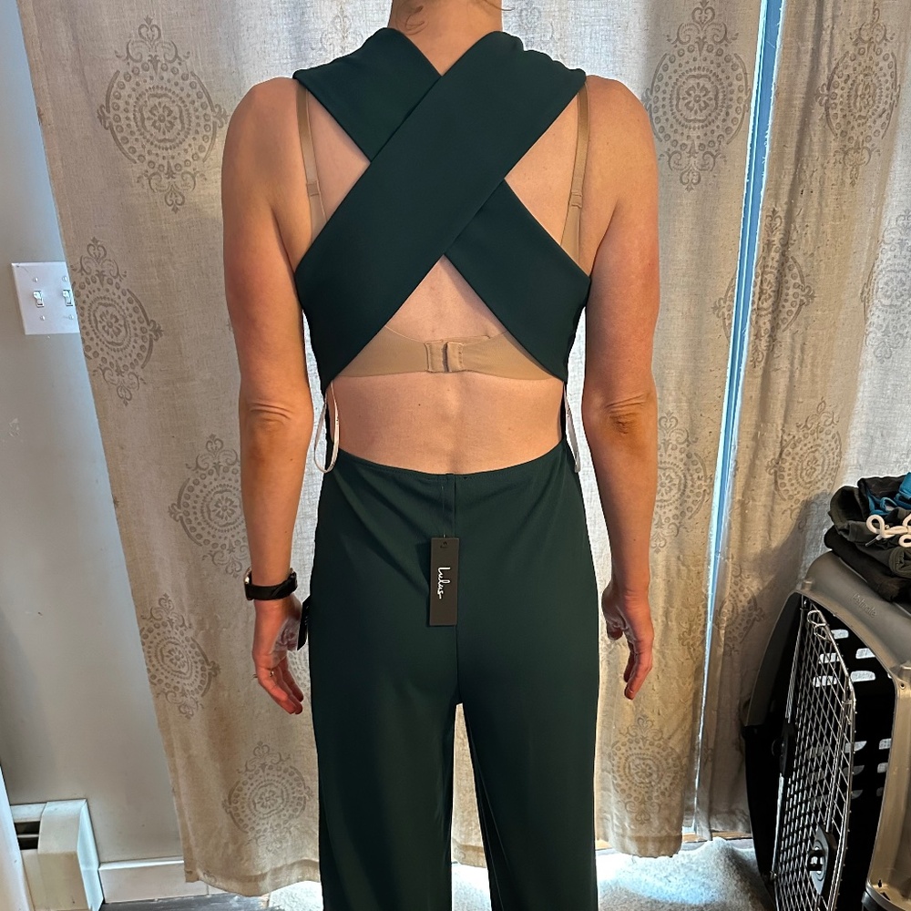 Thinking Out Loud Hunter Green Backless jumpsuit